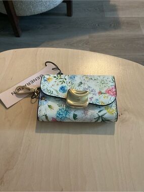 BCBGeneration Floral Key & Card Wallet in White with Multicolor Flowers